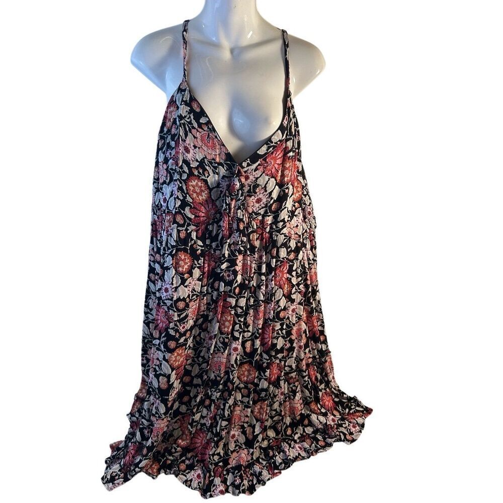 Maurices dress flowers 1x black spaghetti strap‎ rayon sundress